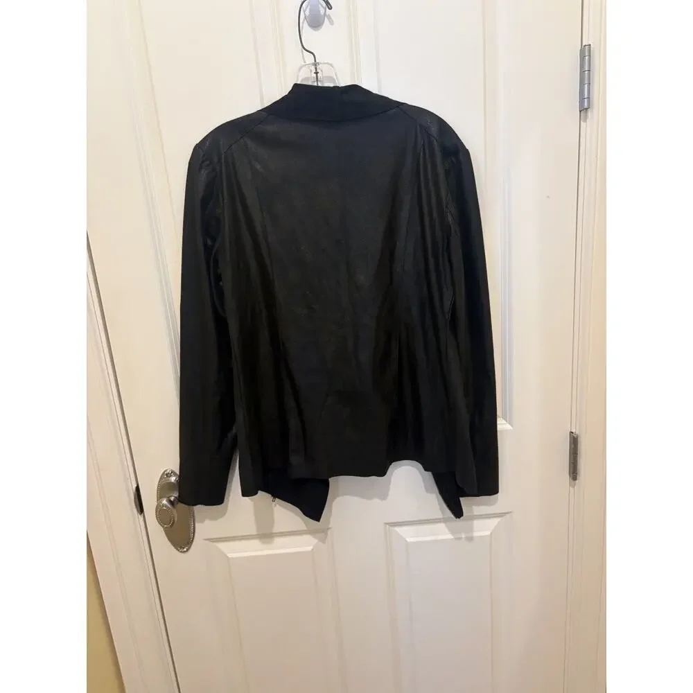 Mote Women's Black Faux Leather Moto Bomber Jacket Asymmetrical Zip L